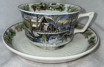 Buy Adams China Winter Scenes Cup And Saucer Christmas English Ironstone Skaters • 17.07£