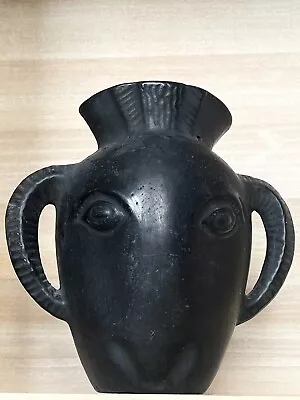 Buy Antique Art Deco Vase Vessel Ram Goat Head Surrealist Black Pottery Double Faced • 50£