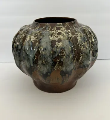 Buy Art Pottery Vase Drip Glaze Blue Brown White Round Textured Raised • 48.05£