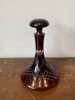 Buy Bohemian Cut To Clear Ruby Glass Ships Decanter • 45£