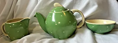 Buy Susie Cooper Kestrel Teapot Creamer & Sugar Green Half Moon Crown Works England • 94.83£