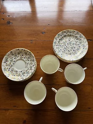 Buy Plant Tuscan China Gold And Blue Flower Patterned Cups And Saucers • 20£
