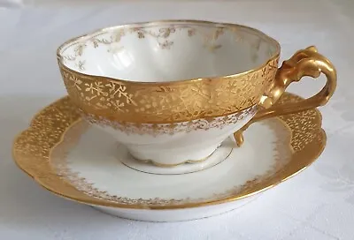 Buy Jean Pouyat Limoges Gilded White And Gold  Antique Cabinet Cup & Saucer • 100£