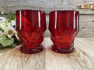 Buy Vintage Ruby Red Drinking Glasses Cups Glassware Unique Design Stackable Tumbler • 18.81£