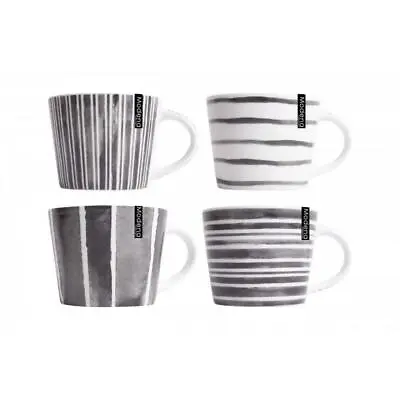 Buy Set Of 4 Stripe Porcelain Mug Coffee Tea Cup 15oz Home Kitchen Grey White • 15.49£