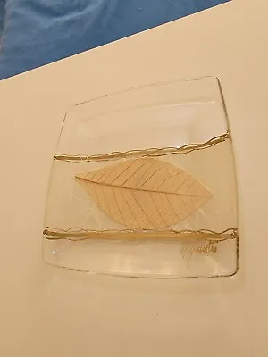 Buy ARTISANS CENTRE Valletta Malta Glass Trinket Dish With Leaf, Signed By Artist • 10£