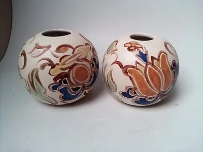 Buy Honiton Pottery Devon 2 Spherical Vases 9 Cm • 12£