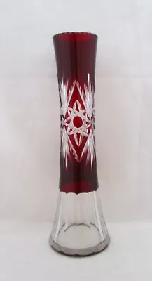 Buy Vintage Bohemian Style Glass 12-sided 20cm Vase, Ruby Red Overlay/flash Cut • 4.99£