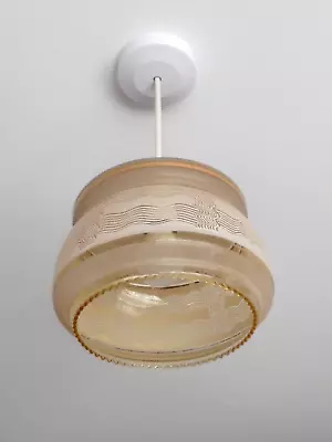 Buy 30/40s FROSTED CEILING SHADE, Vintage QUARTZ GLASS PENDANT, Retro WHITE & GOLD • 29.99£