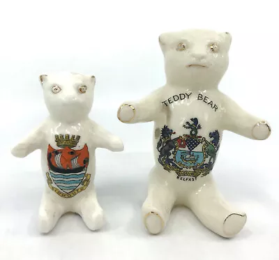 Buy Souvenir BoneChina Teddy Bear Figurine X2 Belfast Sidmouth 3in Swan Arcadian Vtg • 15.37£