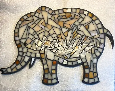 Buy M038 Glass Mosaic Wall Art Picture 30 X 21cm Elephant Creams Browns • 27£
