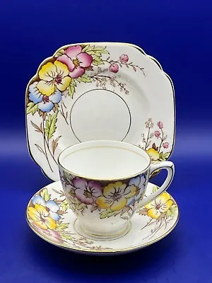 Buy Vintage Art Deco Rosina China Trio Flower Pattern. Good Condition. • 14.98£