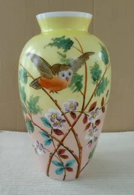 Buy Antique Victorian OWL BIRD Vase. Handpainted Opaline Milk Glass.  9 Inch • 27.50£