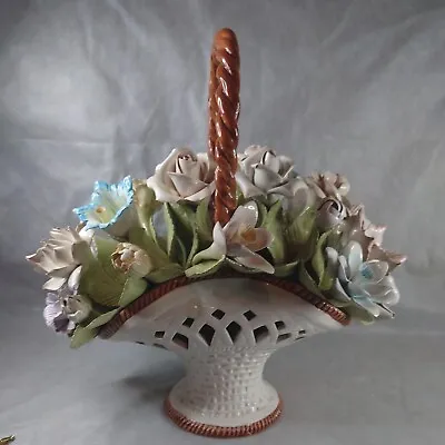 Buy Vintage Bassano Italian Ceramic Flower Basket Woven Majolica Centrepiece A/F • 35£