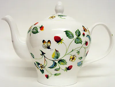 Buy Strawberries & Butterflies Teapot Bone China Large Teapot Hand Decorated In UK • 42£