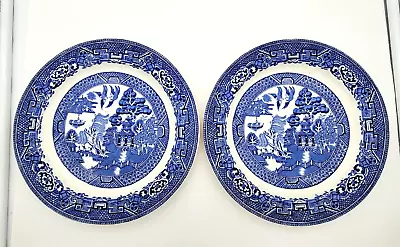 Buy 2 Vintage Wood & Sons Woods Ware Blue Willow Pattern 9  Dinner Plates • 15.34£