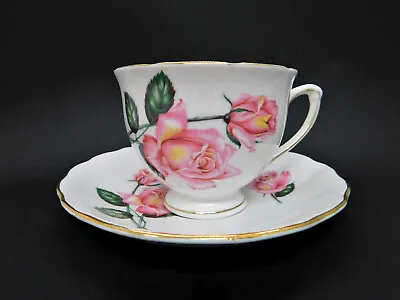 Buy Vintage Royal Vale Ridgway Pink Rose Bone China Cup & Saucer England C1960's • 21.87£