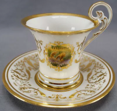 Buy Francois Limoges Hand Painted Landscape Gold Chocolate Cup & Saucer 1919-1934 A • 118.40£