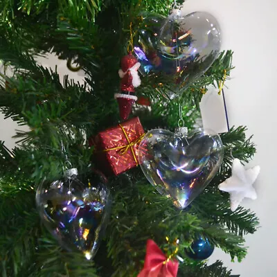 Buy Clear Iridescent Glass Heart Ornaments Fillable Baubles Christmas Wedding Decor • 14.95£