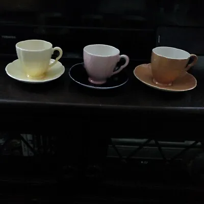 Buy 3 Carlton Ware Coffee Cups 6cmH, 8D To Handle  And Saucers 11cmD • 8£