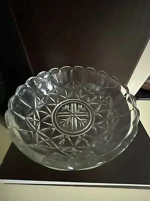 Buy Vintage Heavy Cut Glass Bowl Scalloped Edges, Snowflake Star Cut Pattern • 8.50£