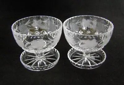 Buy Fine Pair Engraved & Cut Lead Crystal Dessert Glasses  C.19th/20th • 10£