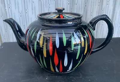 Buy Large Vintage  Black & Hand Painted Stripes Sadler Teapot • 5£