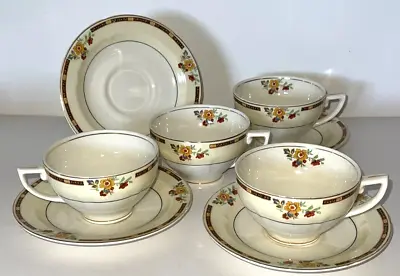 Buy 4 Antique ALTON By W H Grindley England Sheraton Ivory Flat Cup & Saucer Sets • 19.17£