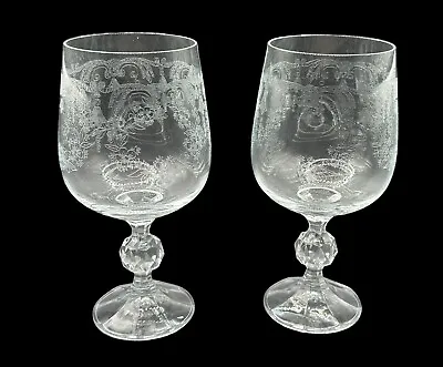 Buy Bohemia Crystal Cascade 8oz Etched Wine Goblet Glasses Discontinued Czech Bridal • 14.23£