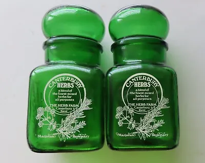 Buy Vintage Green Glass Canterbury Herbs Storage Jars Pair Lavender Thyme Marigold • 9£