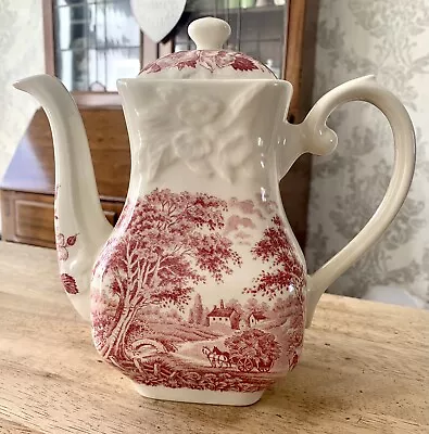 Buy Vinage Red Transferware Staffordshire English Ironstone Tea Pot Coffee Pot • 19.95£