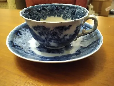 Buy Victorian Antique Shanghai Blue Transferware Cup And Saucer In Good Condition  • 13.50£