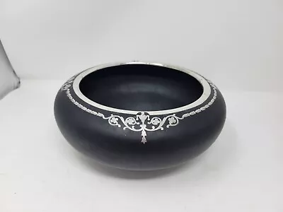 Buy Tiffin Glass Bowl Black Satin Sterling Silver Overlay Art Deco 8 1/2 X 4  • 62.43£