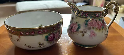 Buy 1908 Japan Antique Old Noritake Gold Dot Floral Design Milk Jug & Sugar Bowl • 30£