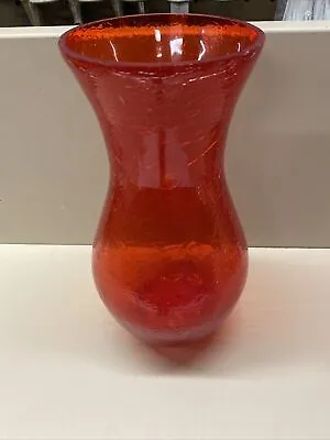 Buy Vintage 10 Inch Hand Blown Red Crackle Glass Vase • 14.46£