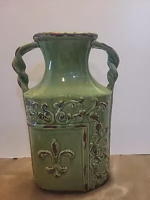 Buy Vintage Tall Green/Brown With Glaze Pottery Vase With Scrolling Beautiful • 38.47£