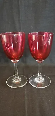 Buy Pair Of Vintage Cranberry Glass Sherry Or Wine Glasses • 9.99£