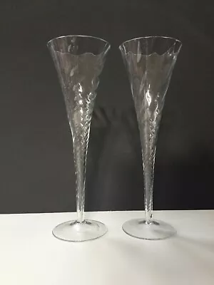 Buy Pair Of Vintage Clear Optic Swirl Hollow Stem Champagne Flutes Glasses - 10” H. • 9.99£