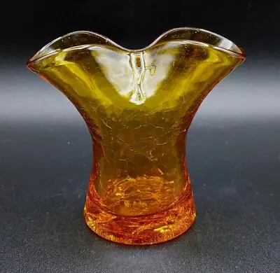 Buy Vintage 4  Blenko Amber Crackle Glass Vase Pinched/Double Neck/Hand Blown  • 26.65£