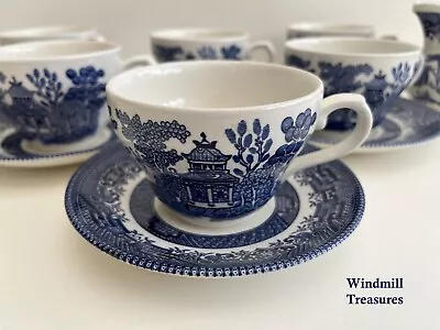 Buy 14 Piece Churchill Blue White Willow Tea Set - Great Condition Cups Saucers • 22£