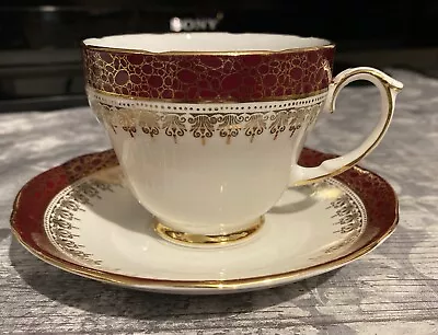 Buy Duchess Bone China Winchester Burgundy & White Tea Cup & Saucer. Vintage • 12.50£