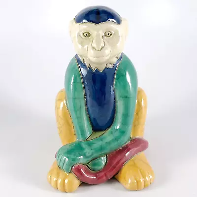 Buy South Africa Raku Pottery Sitting Rhesus Monkey Figurine Hand Painted Colorful • 24.96£