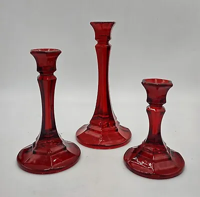 Buy Vtg Indiana Glass Ruby Red Graduated Taper Candleholders Candlesticks Set Of 3 • 31.29£