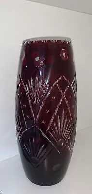 Buy Vintage Bohemian Cut To Clear Ruby Red Crystal Glass Vase 25cm • 19.99£