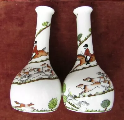 Buy Vintage Crown Staffordshire Fine Bone China Hunting Scene Vases • 65£
