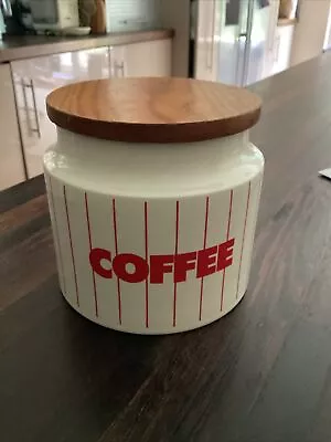 Buy Vintage Hornsea Pottery Red Stripes Coffee Storage Jar Wooden Lid 1980s • 10£