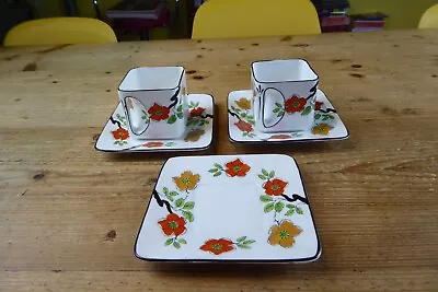 Buy Vintage Foley China  Cube  Art Deco Square 2 Tea Cups And 3 Saucers - Cups A/f • 6£