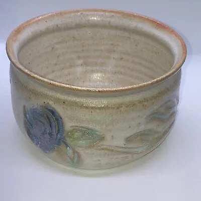 Buy Vintage Ceramic Art Pottery Stoneware Blue Flower Bowl Dish Signed • 10£