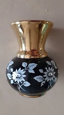 Buy Prinknash Pottery Vase Black Enamel & 24ct Gold • 12£