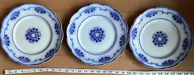 Buy 3 Flo Blue W H Grindley & Son Dinner Plates 10” Art Nouveau Shamrock Motif C1900 • 16.50£